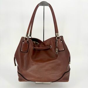 Vintage Cole Haan Leather British Tan Brown Shoulder Tote Bag Gold Hardware